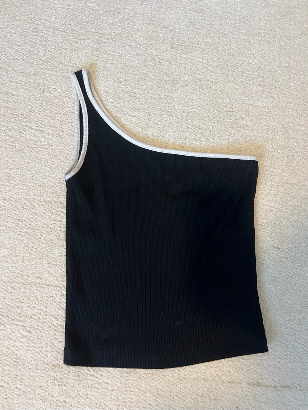 Petal & Pup Black One-Shoulder Ribbed Tank with White Trim